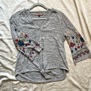 Olive Hill Gray Floral Stitched Button-Up Cardigan